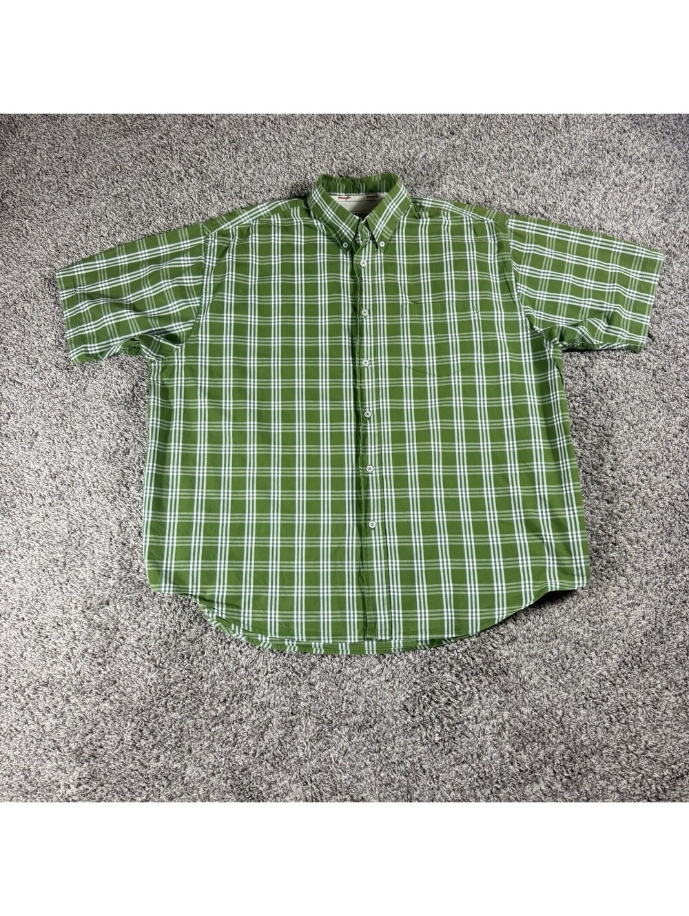 Wrangler Hero Men's 2XLGreen Plaid Short Sleeve Button-Down Cotton Shirt Pockets